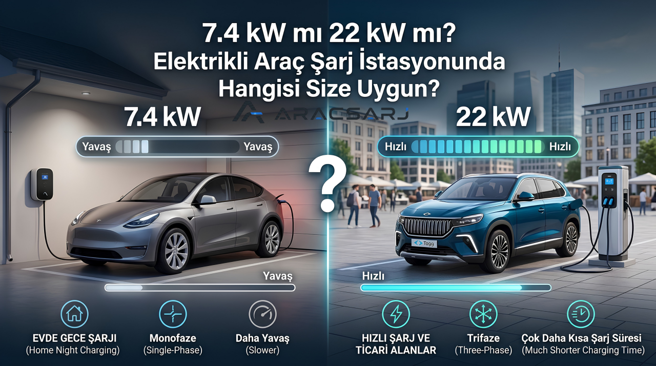 7.4 kW mı 22 kW mı? Elektrikli Araç Şarj İstasyonunda Hangisi Size Uygun?