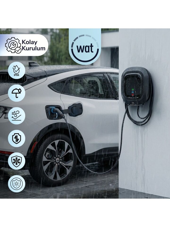 Wat Mobilite AW 7,4 kW Basic Elektrikli Araç Şarj İstasyonu 5 m Kablo Uzunluğu ile Hızlı Şarj