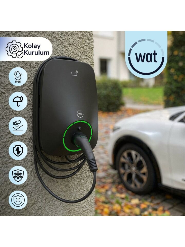 Wat Mobilite Home 22KW Güçlü Ev Şarj Cihazı 5mt. Dahili Kablo IP55 Koruma