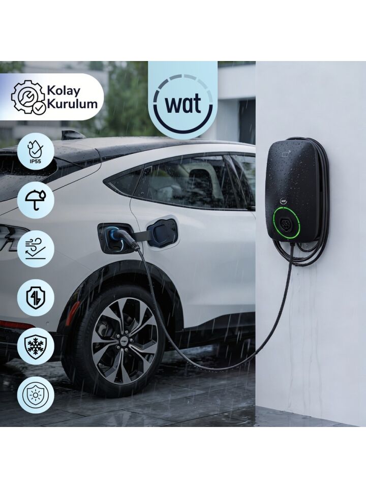Wat Mobilite Home 22KW Güçlü Ev Şarj Cihazı 5mt. Dahili Kablo IP55 Koruma