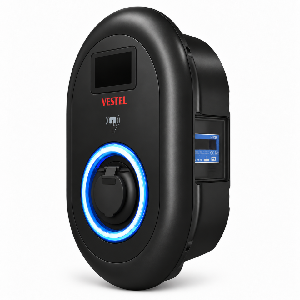 Vestel EVC04-AC22SLDWMID 22 kW Güçlü Soketli Kablosuz Elektrikli Araç Şarj İstasyonu Siyah