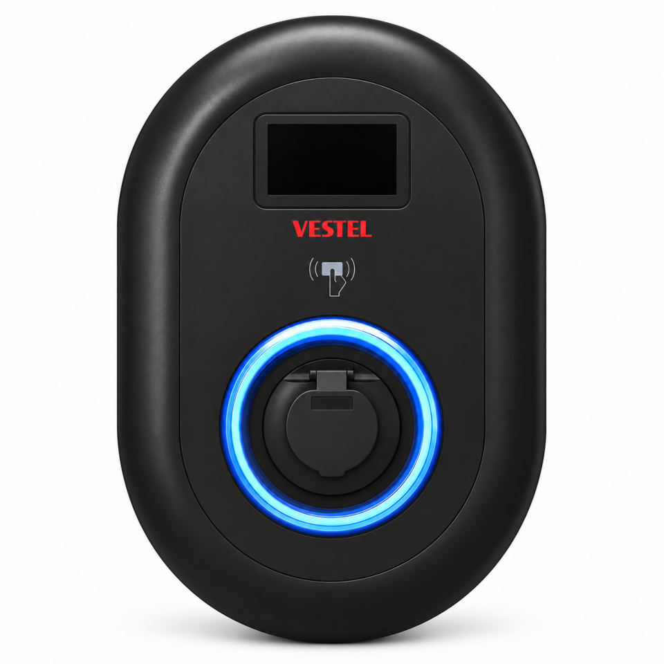 Vestel EVC04-AC22SLDWMID 22 kW Güçlü Soketli Kablosuz Elektrikli Araç Şarj İstasyonu Siyah