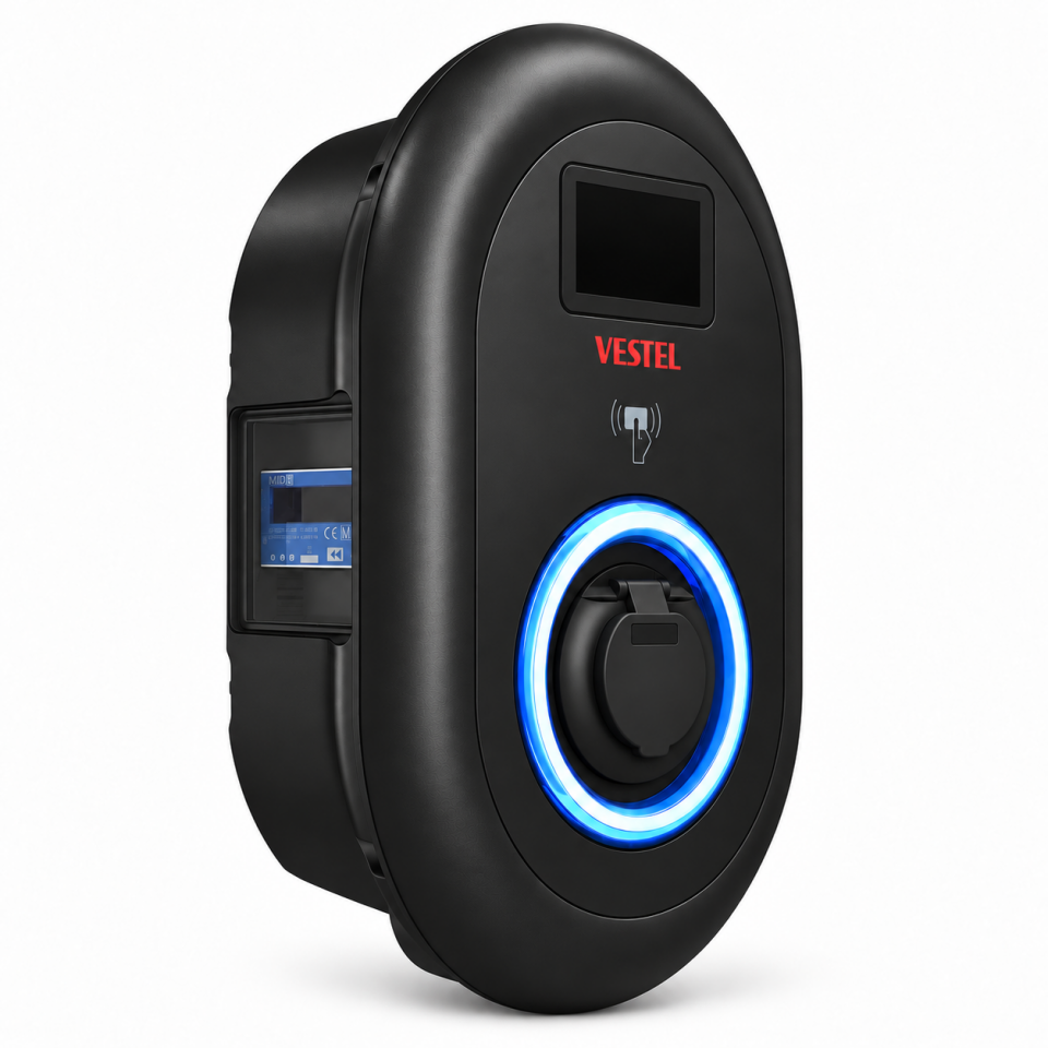 Vestel EVC04-AC22SLDWMID 22 kW Güçlü Soketli Kablosuz Elektrikli Araç Şarj İstasyonu Siyah